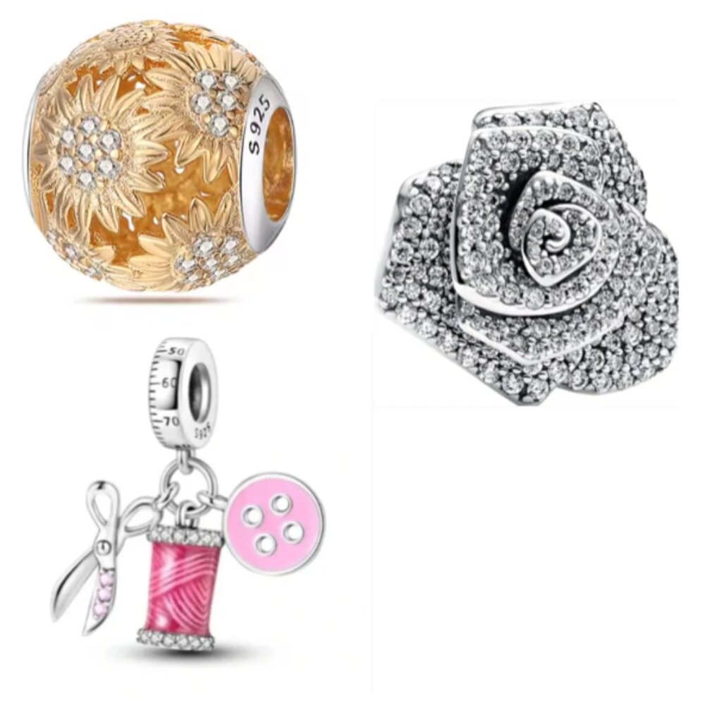 Bundle of 3 Charm Compatible with Pandora Bracelet